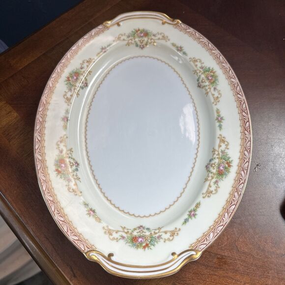 Vintage Occupied Japan Oval Platter Floral Gold Trimmed 12" - Picture 1 of 9